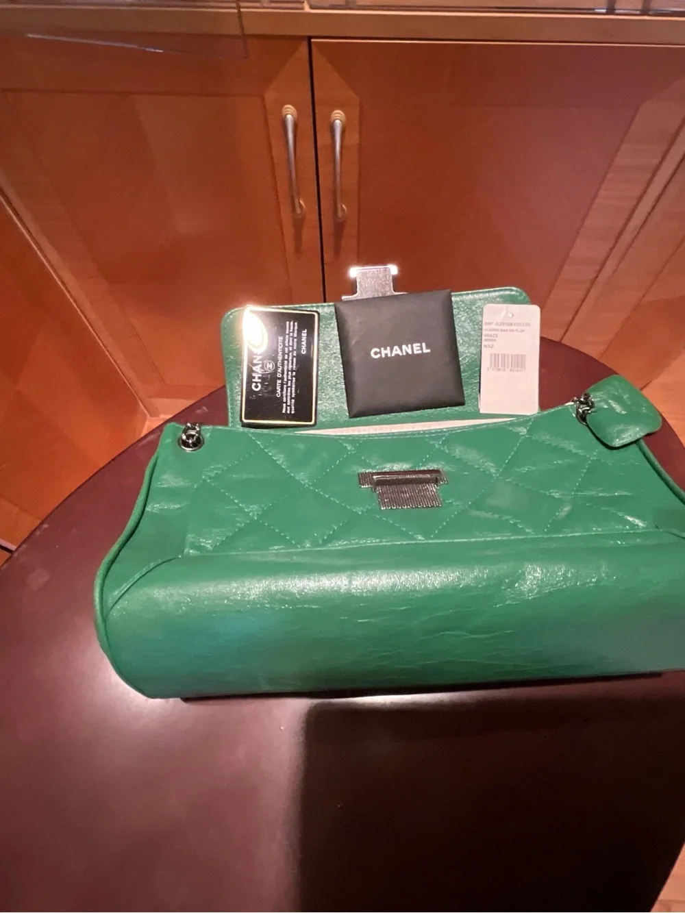 CHANEL Green Quilted Leather Shoulder Bag with Chain Strap